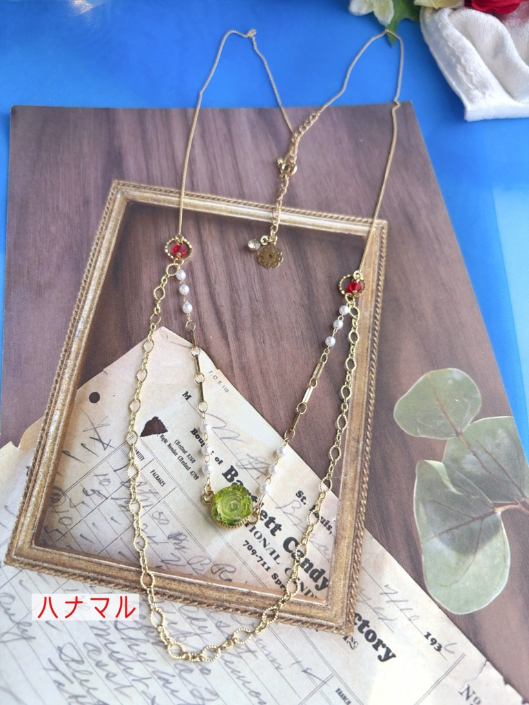 🕯️❤️🩹⚔️✝️🦋🥀🌟💮☔️ミニ薔薇2連ネックレス