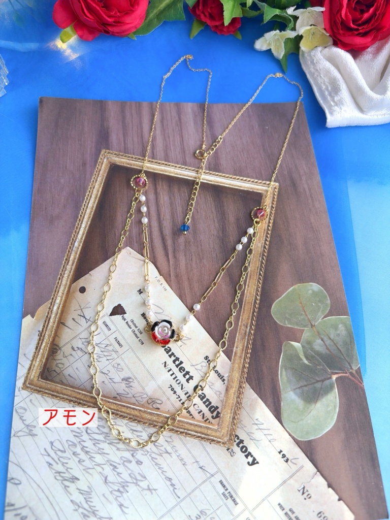 🕯️❤️🩹⚔️✝️🦋🥀🌟💮☔️ミニ薔薇2連ネックレス