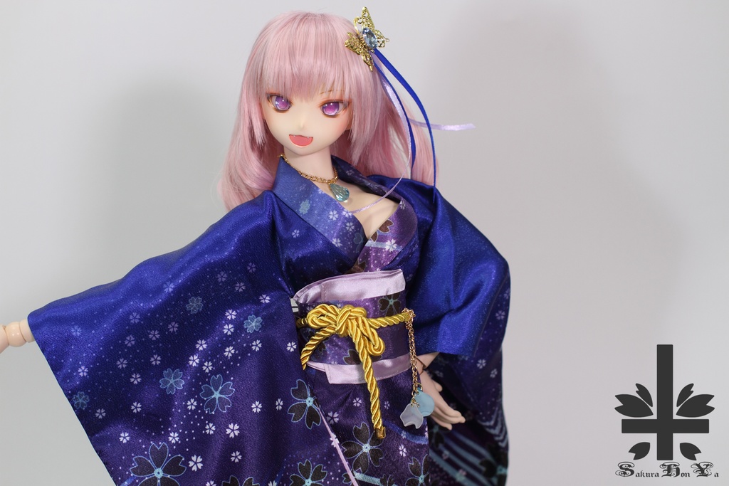 ☆SPECIAL OFFER☆ 華麗短い和服 《青。舞桜》(送料無料)