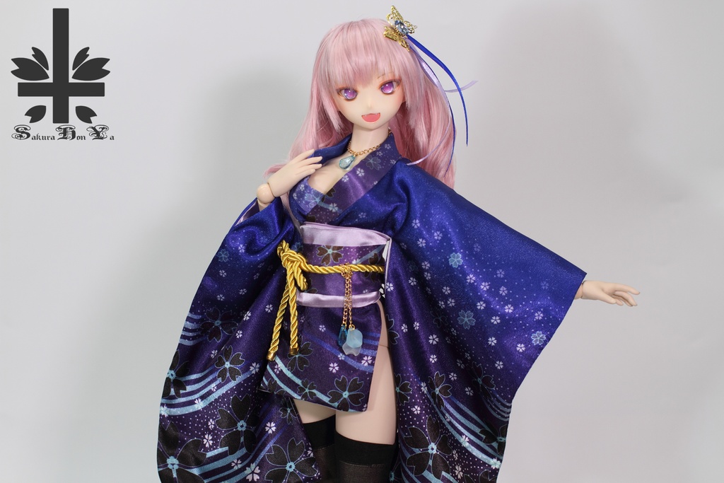 ☆SPECIAL OFFER☆ 華麗短い和服 《青。舞桜》(送料無料)