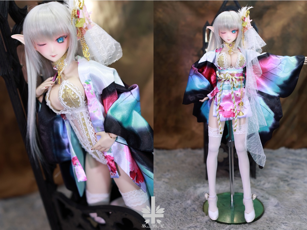 華麗短い和服《恋羽蝶》 ★★ONE OFF★★(送料無料)