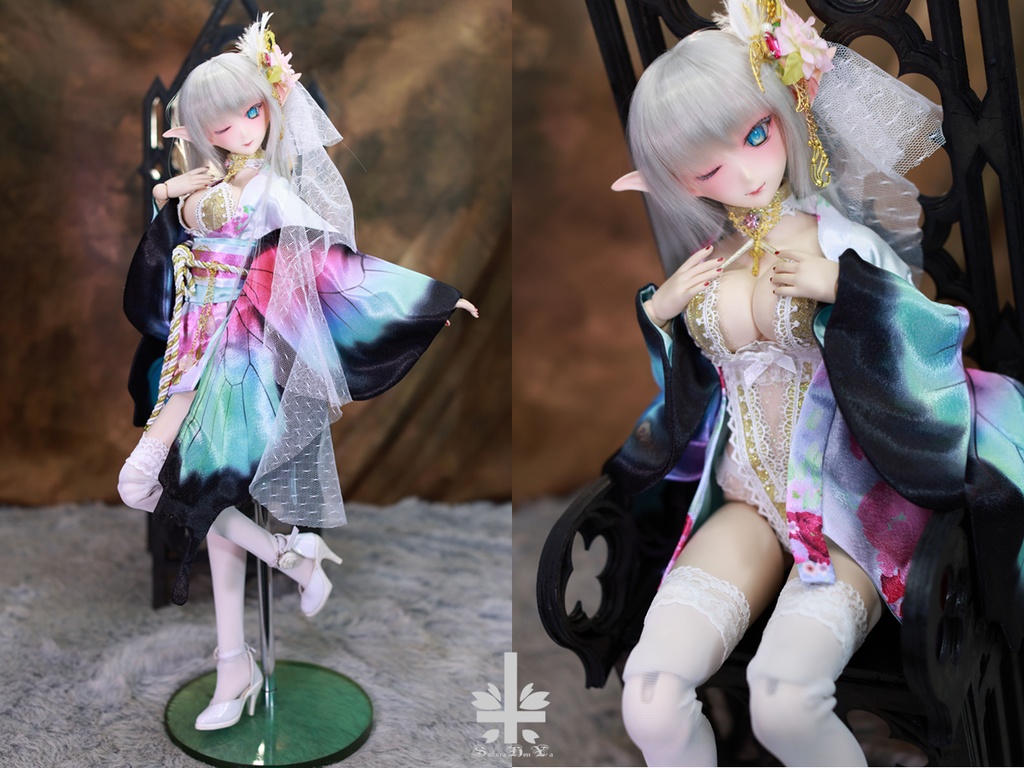 華麗短い和服《恋羽蝶》 ★★ONE OFF★★(送料無料)