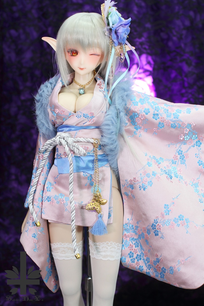 華麗短い和服 《桜雨》(絹織物)★★ONE OFF★★(送料無料)