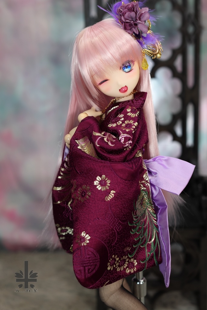 [MDD]華麗短い和服《紫織》(絹織物)★★ONE OFF★★(送料無料)