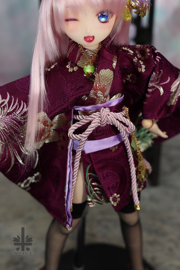 [MDD]華麗短い和服《紫織》(絹織物)★★ONE OFF★★(送料無料)