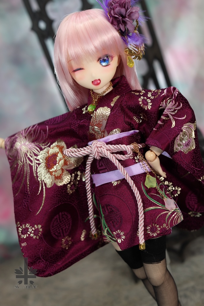 [MDD]華麗短い和服《紫織》(絹織物)★★ONE OFF★★(送料無料)