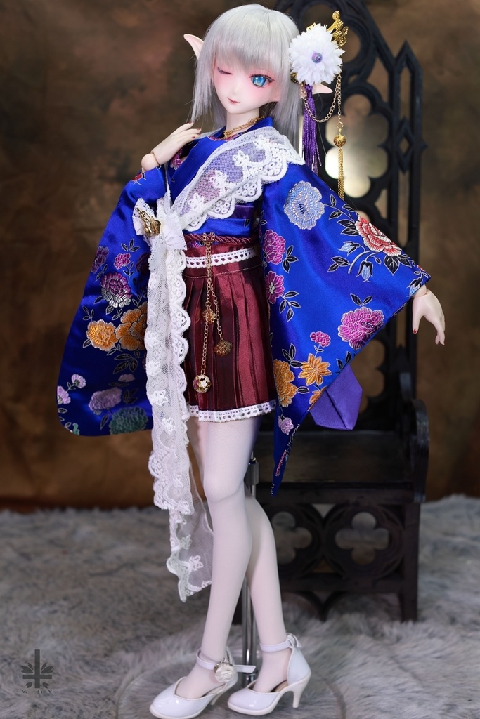 華麗短い和服《夜華》(絹織物)★★ONE OFF★★(送料無料)