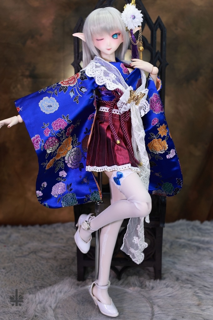 華麗短い和服《夜華》(絹織物)★★ONE OFF★★(送料無料)