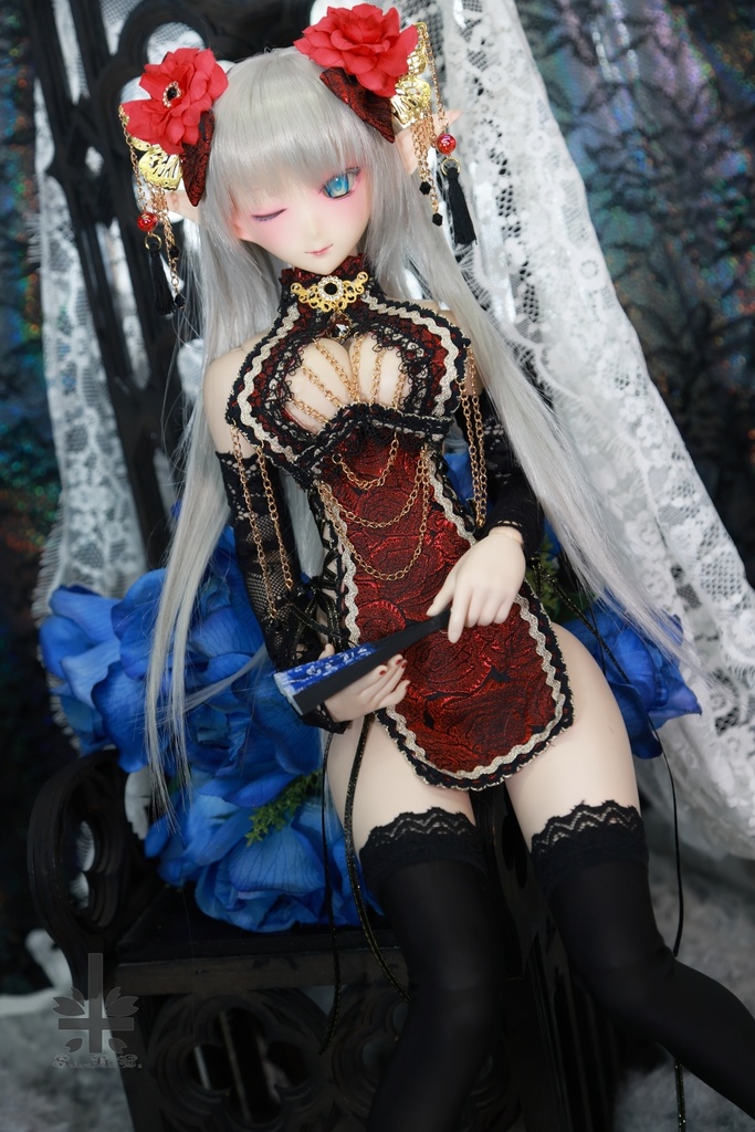 チャイナドレス《紅薔薇》(絹織物)★★ONE OFF★★(送料無料)