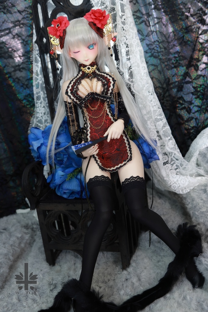 チャイナドレス《紅薔薇》(絹織物)★★ONE OFF★★(送料無料)