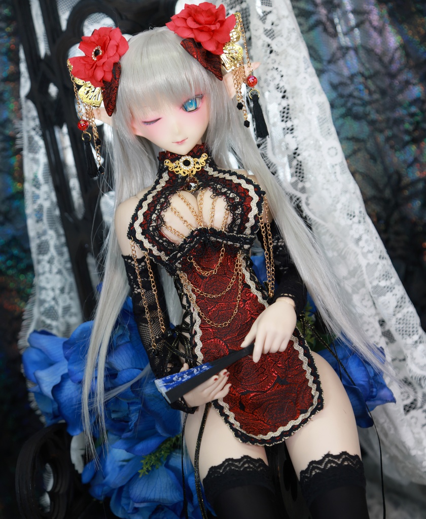 チャイナドレス《紅薔薇》(絹織物)★★ONE OFF★★(送料無料)