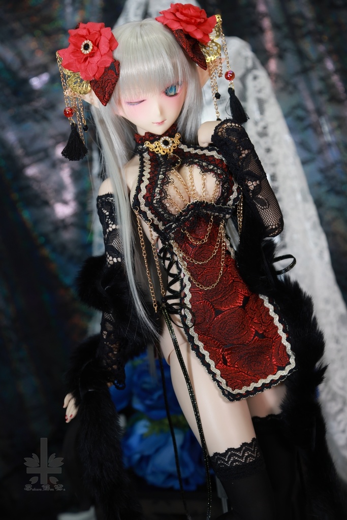 チャイナドレス《紅薔薇》(絹織物)★★ONE OFF★★(送料無料)