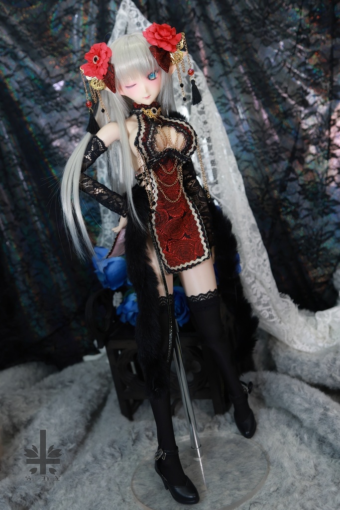 チャイナドレス《紅薔薇》(絹織物)★★ONE OFF★★(送料無料)