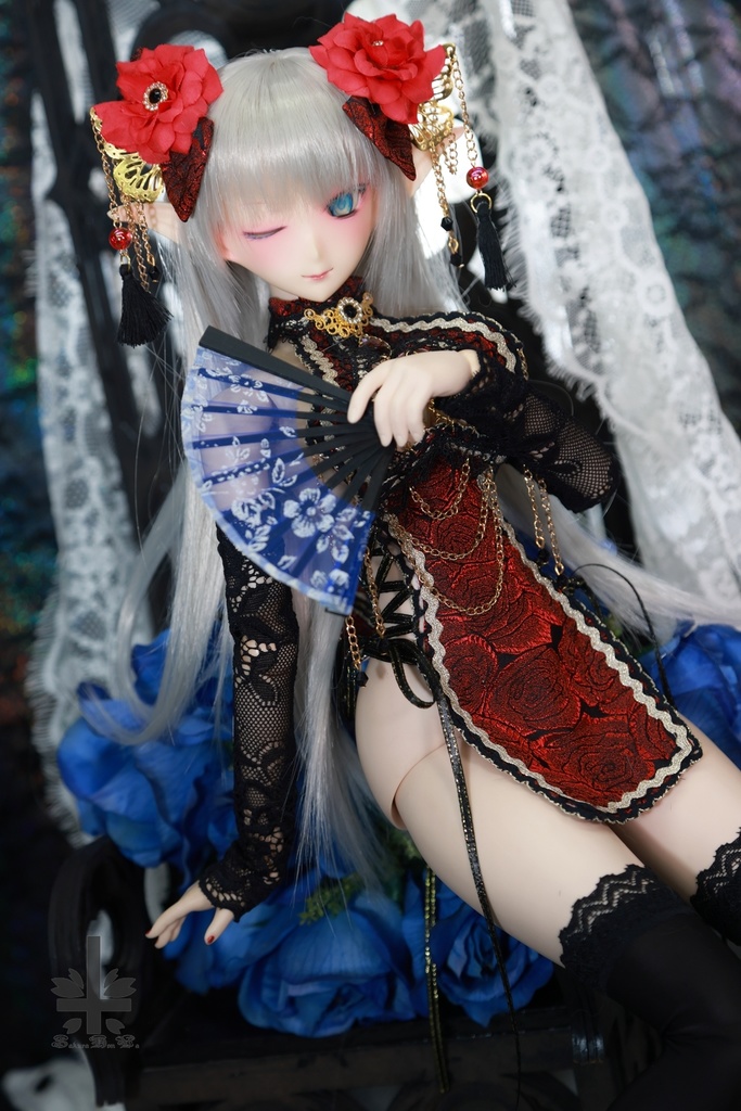 チャイナドレス《紅薔薇》(絹織物)★★ONE OFF★★(送料無料)