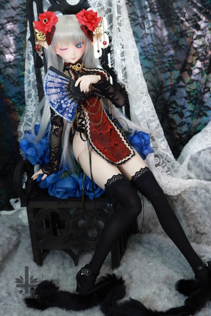 チャイナドレス《紅薔薇》(絹織物)★★ONE OFF★★(送料無料)