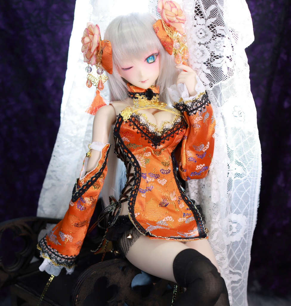 ☆【ハロウィンセール】☆チャイナドレス《南瓜灯》(絹織物)★★ONE OFF★★(送料無料)
