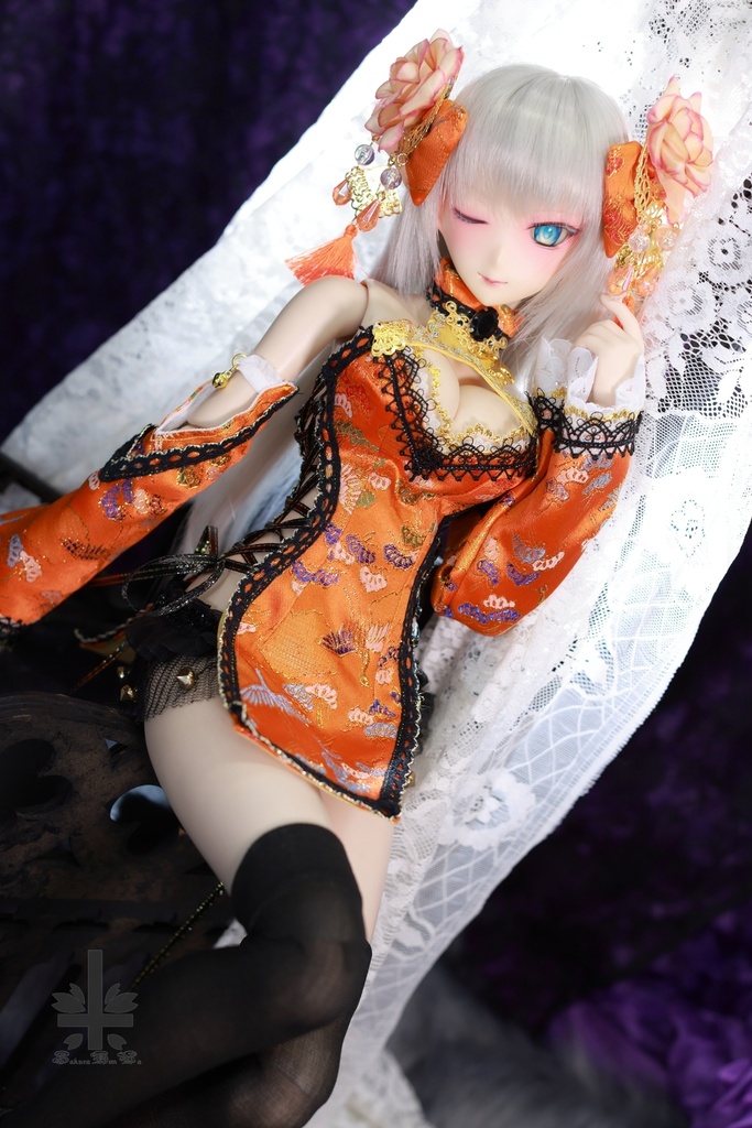 ☆【ハロウィンセール】☆チャイナドレス《南瓜灯》(絹織物)★★ONE OFF★★(送料無料)