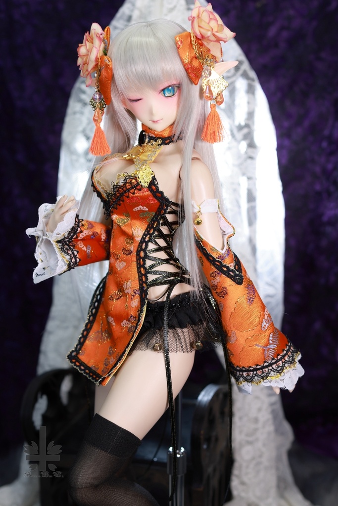 ☆【ハロウィンセール】☆チャイナドレス《南瓜灯》(絹織物)★★ONE OFF★★(送料無料)