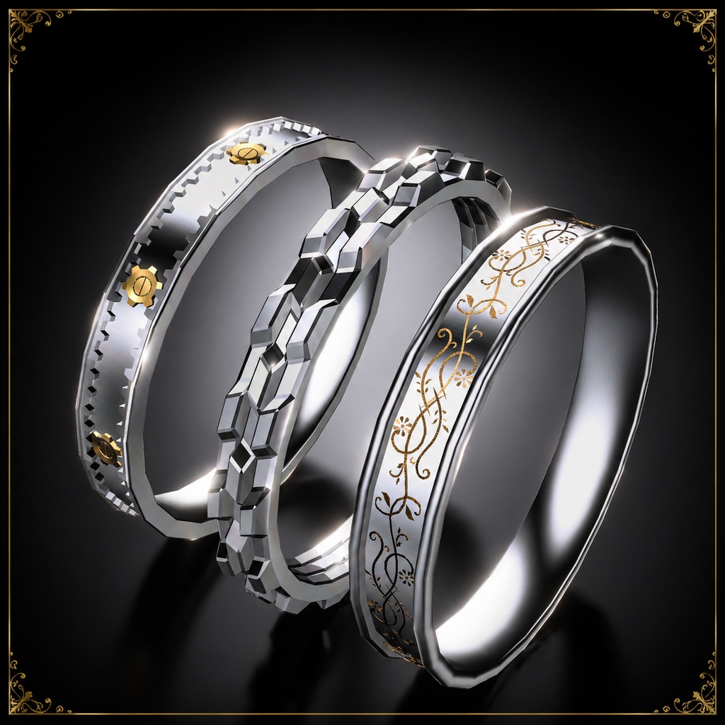 【Ivy&Gears】VRChat向けアクセサリ 指輪4点セット アニメーション付き