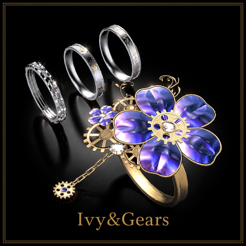 【Ivy&Gears】VRChat向けアクセサリ 指輪4点セット アニメーション付き