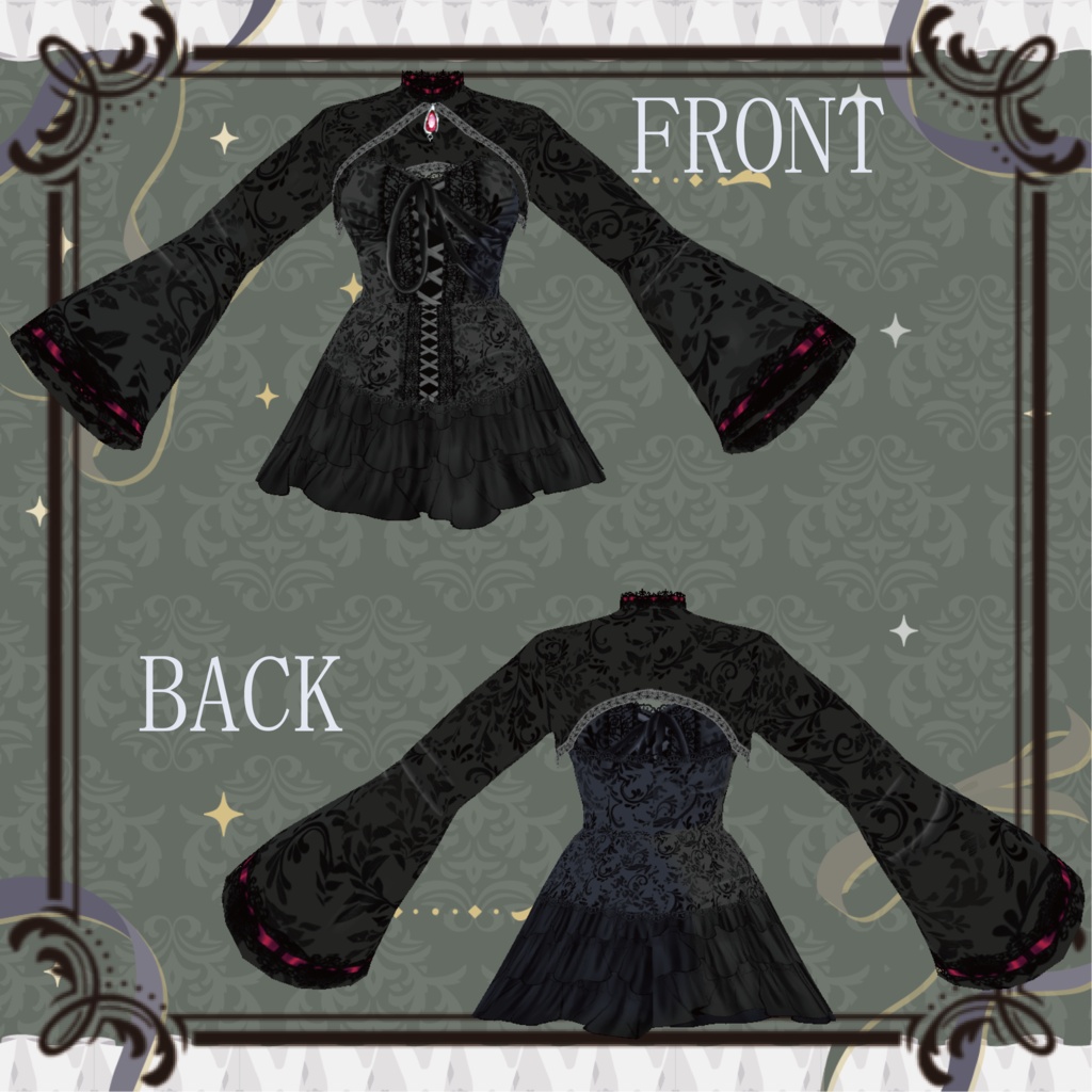 黒ゴシックドレスワンピBlack Gothic Dress【Vroid】