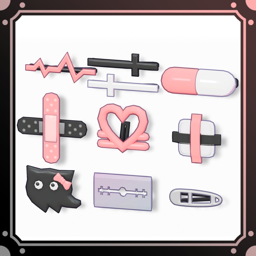 地雷系髪飾りセット (JiraiKei Hair Ornaments)