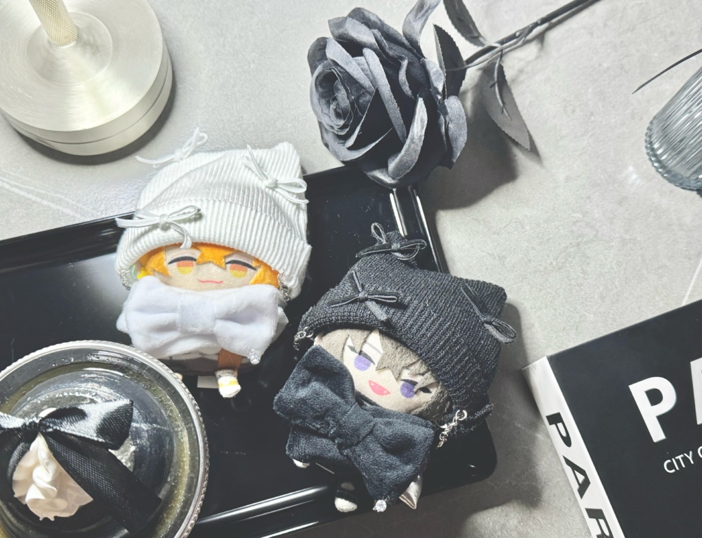 モノクロリボンニット帽&マフラー