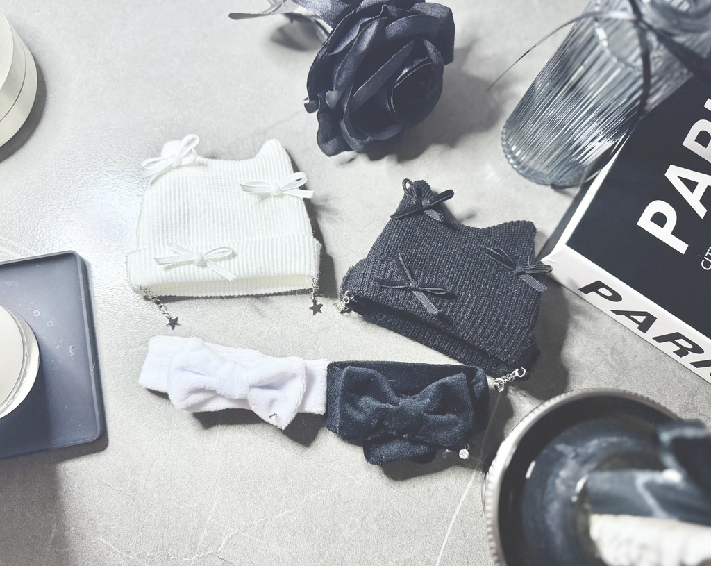 モノクロリボンニット帽&マフラー