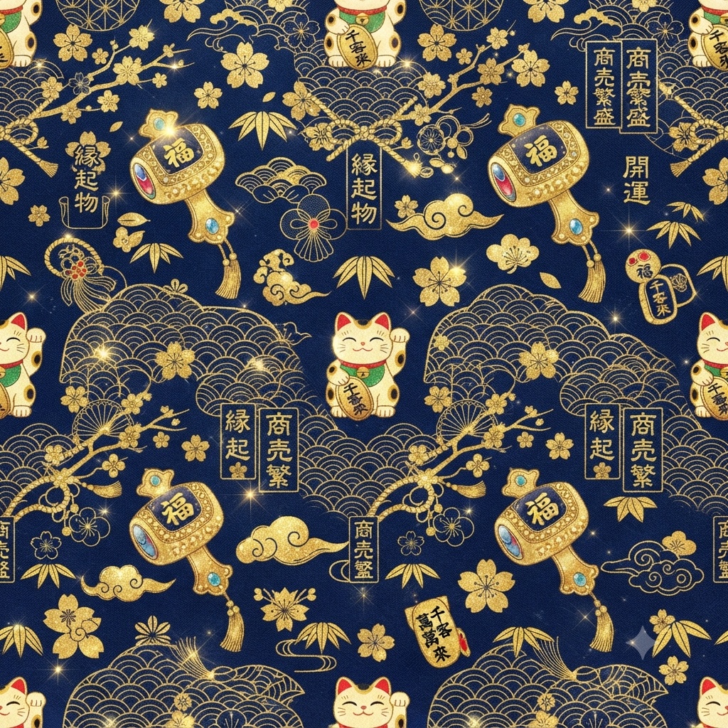 【背景・コラージュ素材】和柄・招き猫のシームレスパターン集