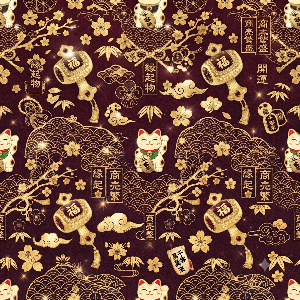【背景・コラージュ素材】和柄・招き猫のシームレスパターン集