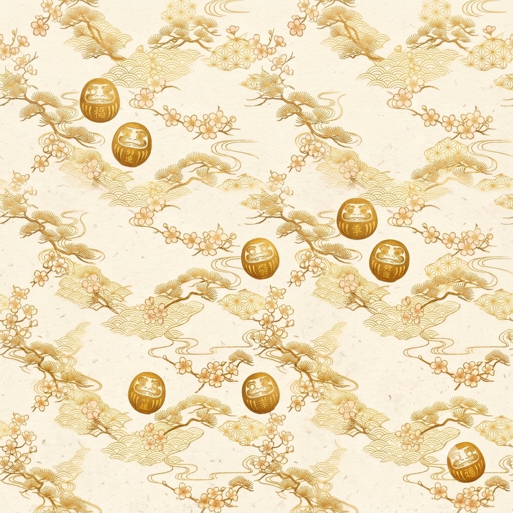 【シームレス素材】和風モダン背景テクスチャ 10色セット｜ダルマと雲取りと小花と鈴模様【デジタルペーパー】