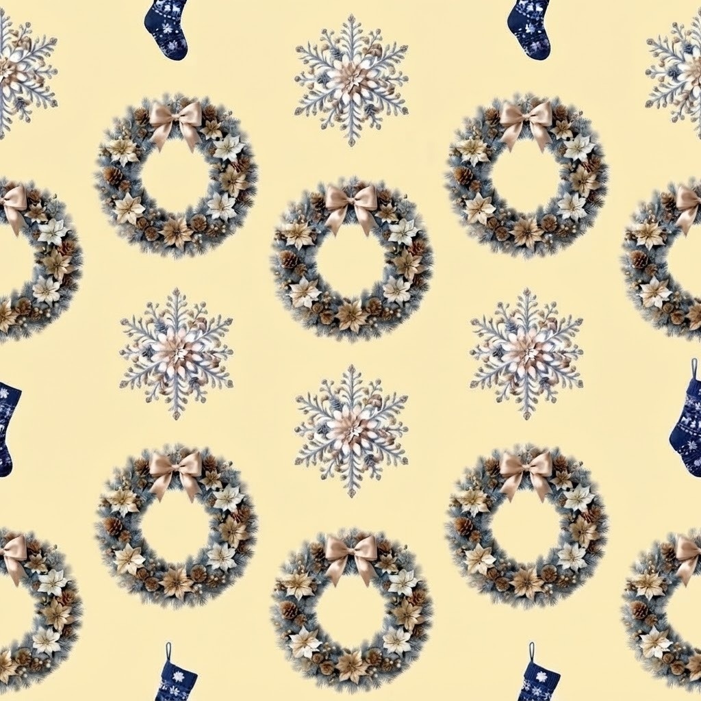 【商用利用可】クリスマスリース&雪の結晶のデジタルペーパー背景素材(全7色セット)