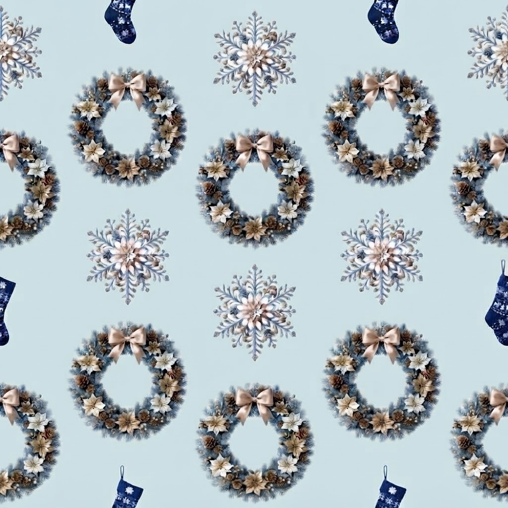 【商用利用可】クリスマスリース&雪の結晶のデジタルペーパー背景素材(全7色セット)
