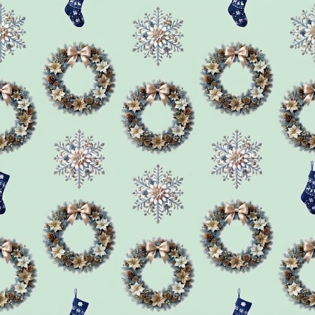 【商用利用可】クリスマスリース&雪の結晶のデジタルペーパー背景素材(全7色セット)