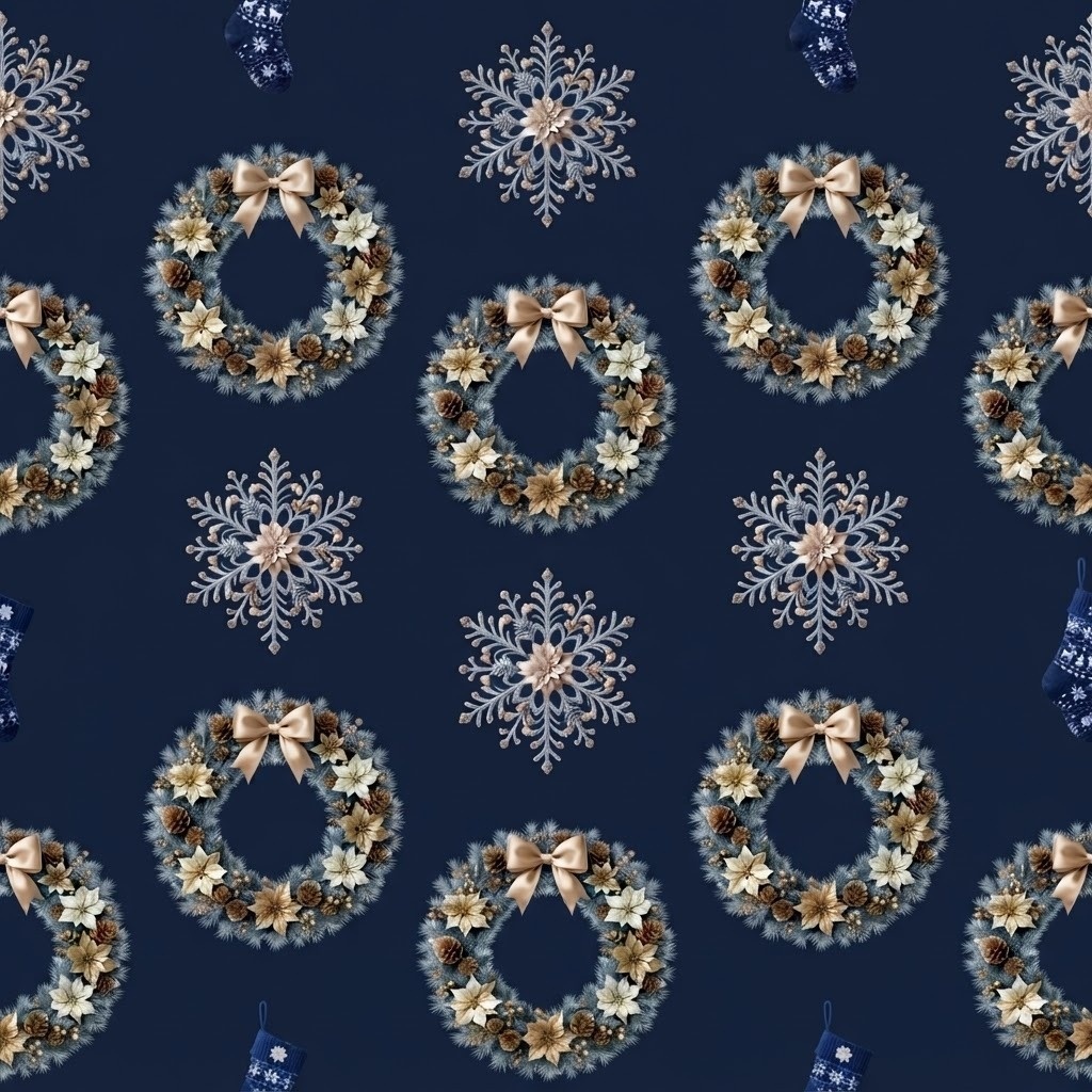 【商用利用可】クリスマスリース&雪の結晶のデジタルペーパー背景素材(全7色セット)