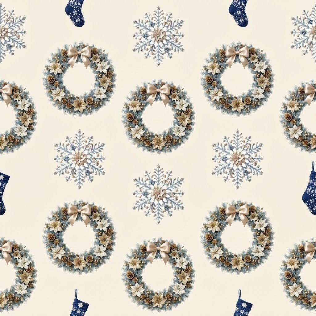 【商用利用可】クリスマスリース＆雪の結晶のデジタルペーパー背景素材（全7色セット）