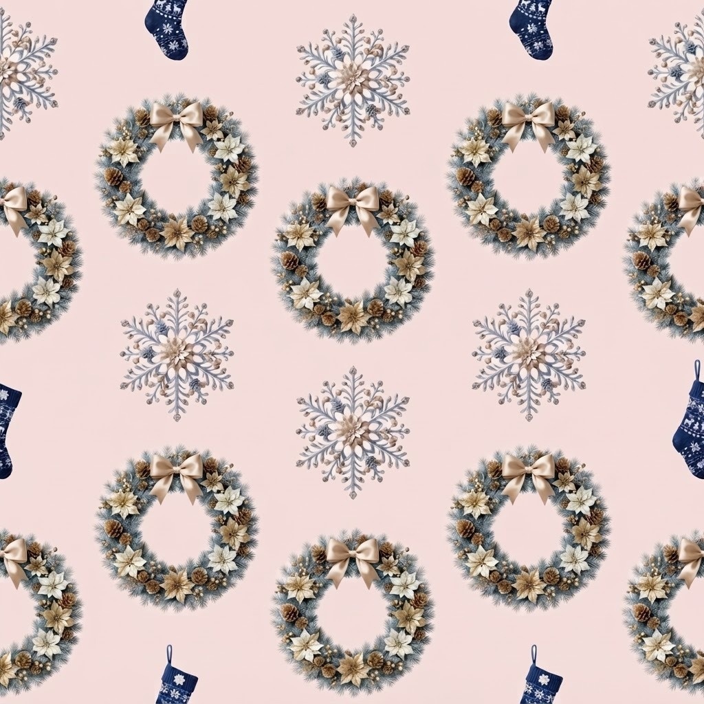 【商用利用可】クリスマスリース&雪の結晶のデジタルペーパー背景素材(全7色セット)