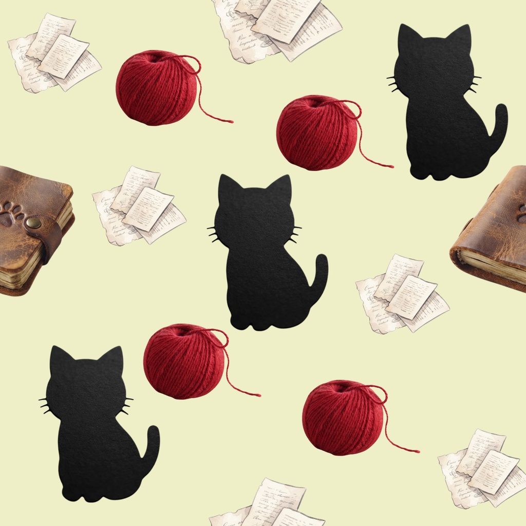 【デジタルペーパー・商用利用可】黒猫と赤い毛糸玉のシームレスパターン素材(6色セット)