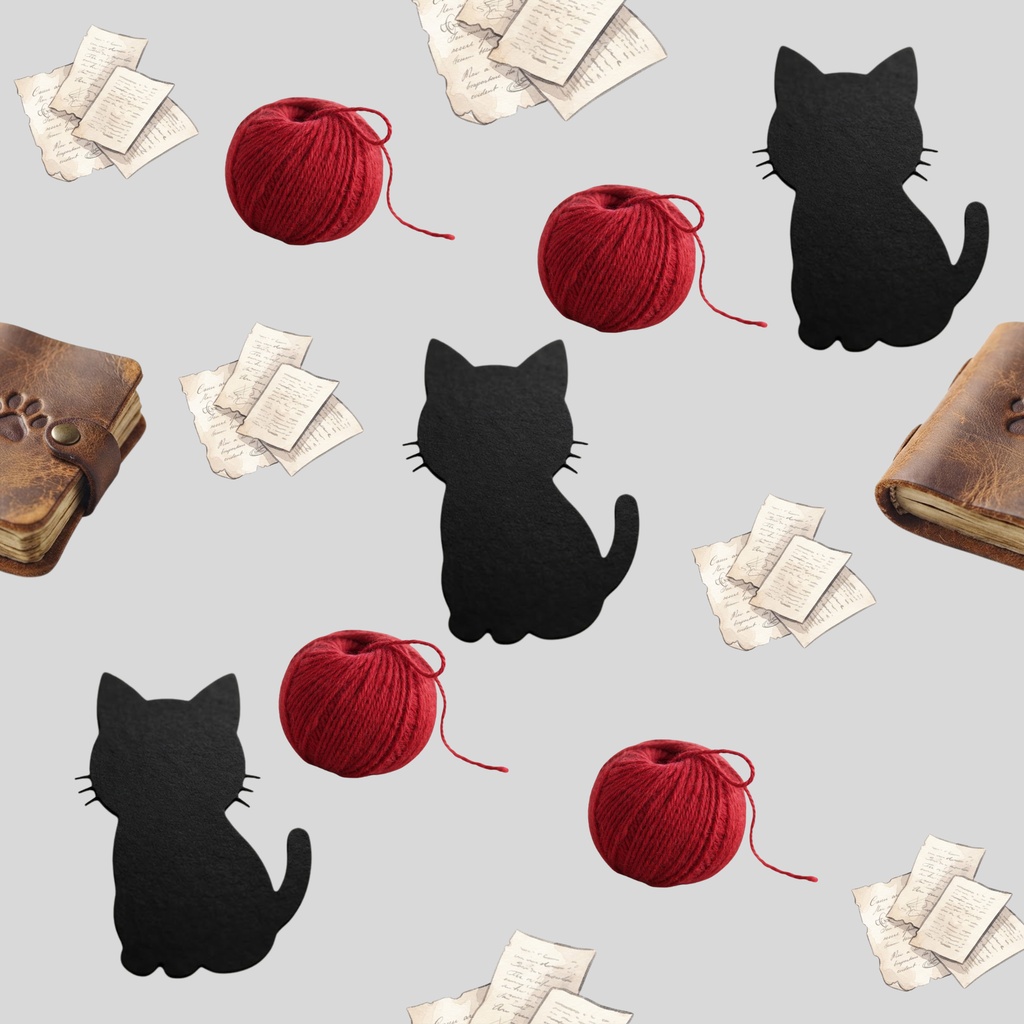 【デジタルペーパー・商用利用可】黒猫と赤い毛糸玉のシームレスパターン素材(6色セット)