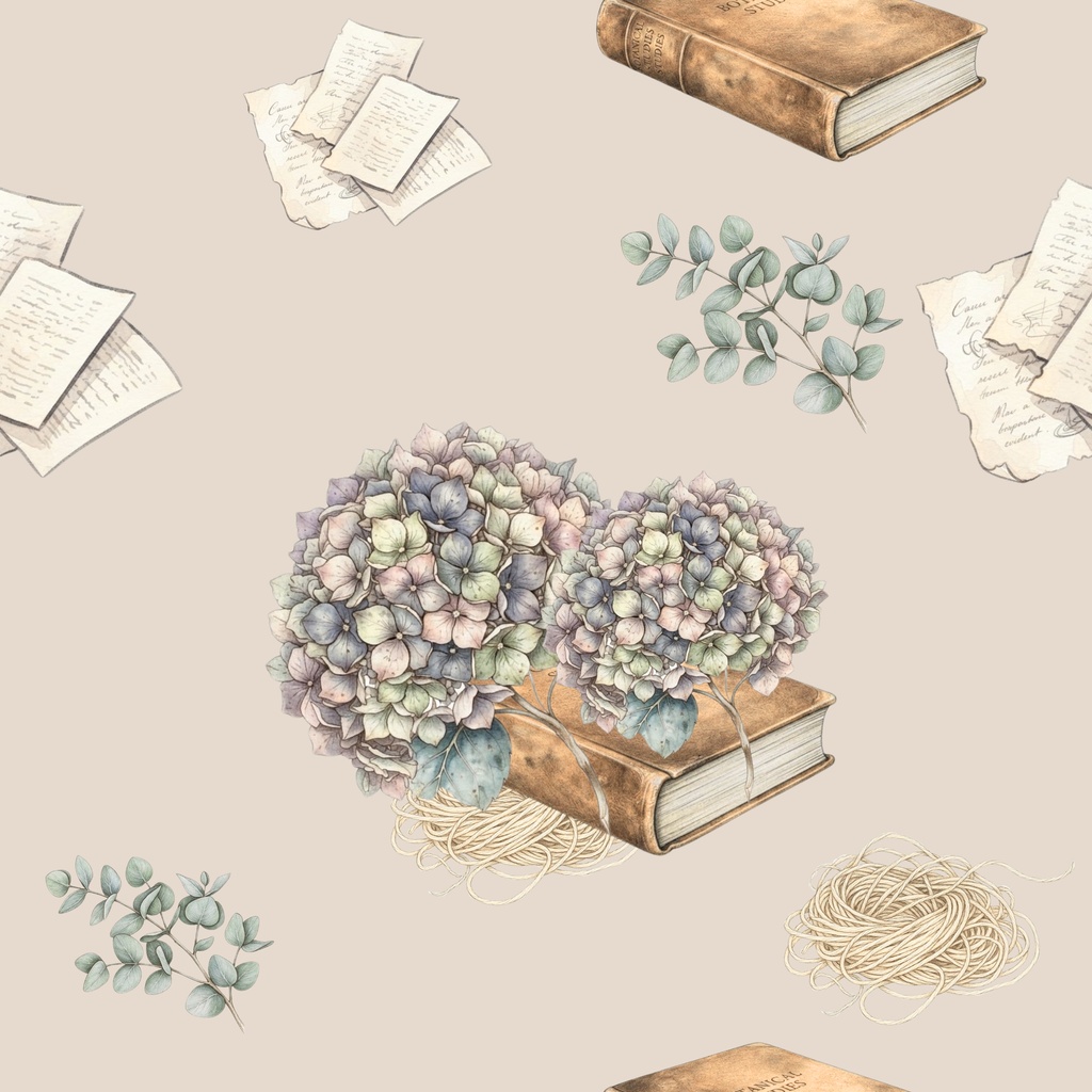 【商用利用可】アンティーク紫陽花と古書のデジタルペーパー素材セット(背景・背景素材)5色