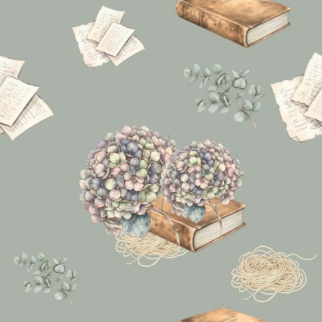 【商用利用可】アンティーク紫陽花と古書のデジタルペーパー素材セット（背景・背景素材）5色