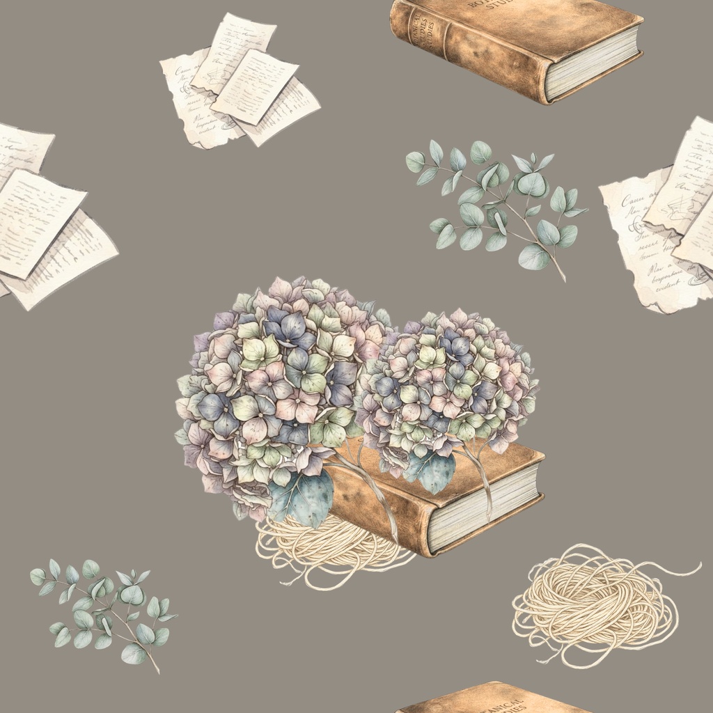 【商用利用可】アンティーク紫陽花と古書のデジタルペーパー素材セット(背景・背景素材)5色