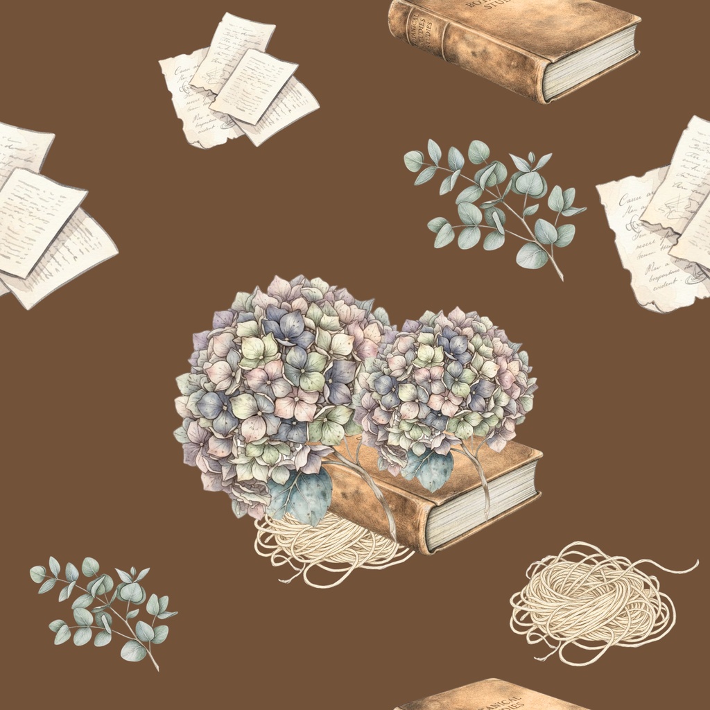 【商用利用可】アンティーク紫陽花と古書のデジタルペーパー素材セット(背景・背景素材)5色