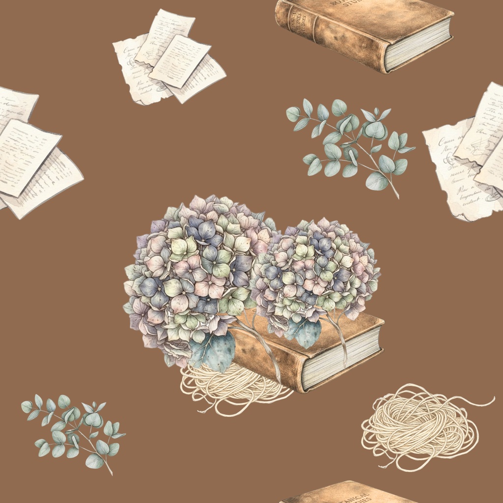 【商用利用可】アンティーク紫陽花と古書のデジタルペーパー素材セット(背景・背景素材)5色