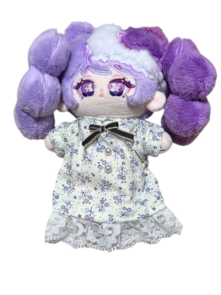 スモッグワンピース 無属性ぬい15cm ネイビー小花 レース