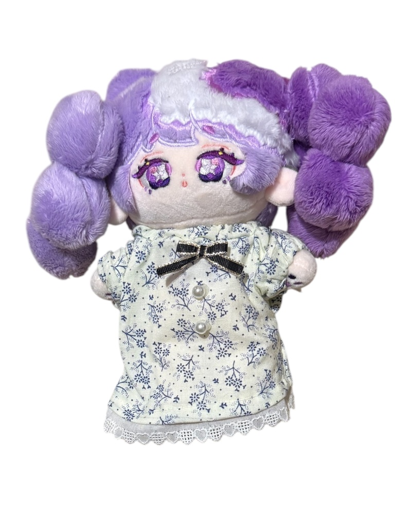 スモッグワンピース 無属性ぬい15cm ネイビー小花　コットンレース