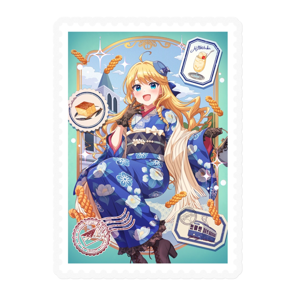 かすていらヨリコ 切手風ステッカー（配信3周年記念）