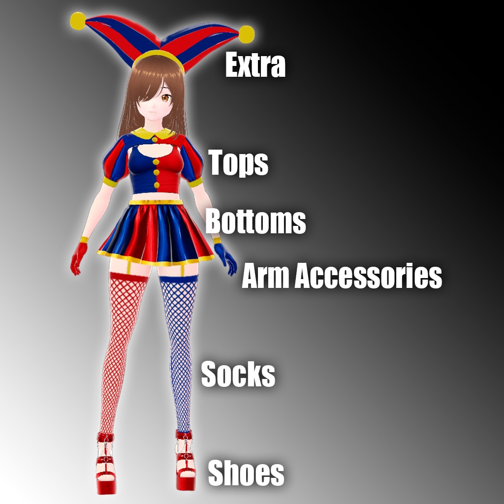 Vroid Oufit 05 - Cosplay 02 - Pomni // Tops // Bottoms // Shoes // Socks // Extra - Halloween