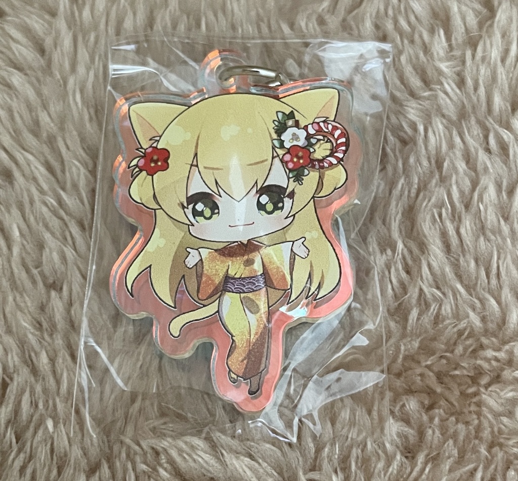 三毛猫わらび🐈🥦オーロラアクリルキーホルダー・かわちい猫ナスカン