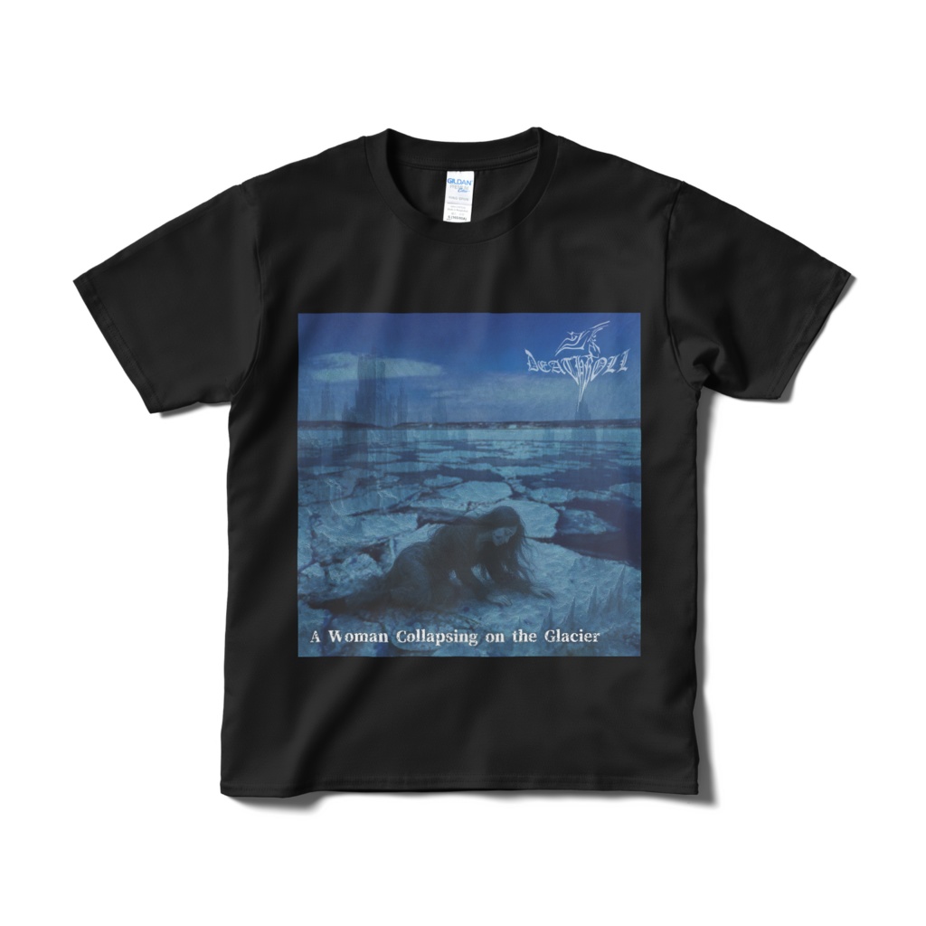 A woman collapsing on the glacier Tシャツ